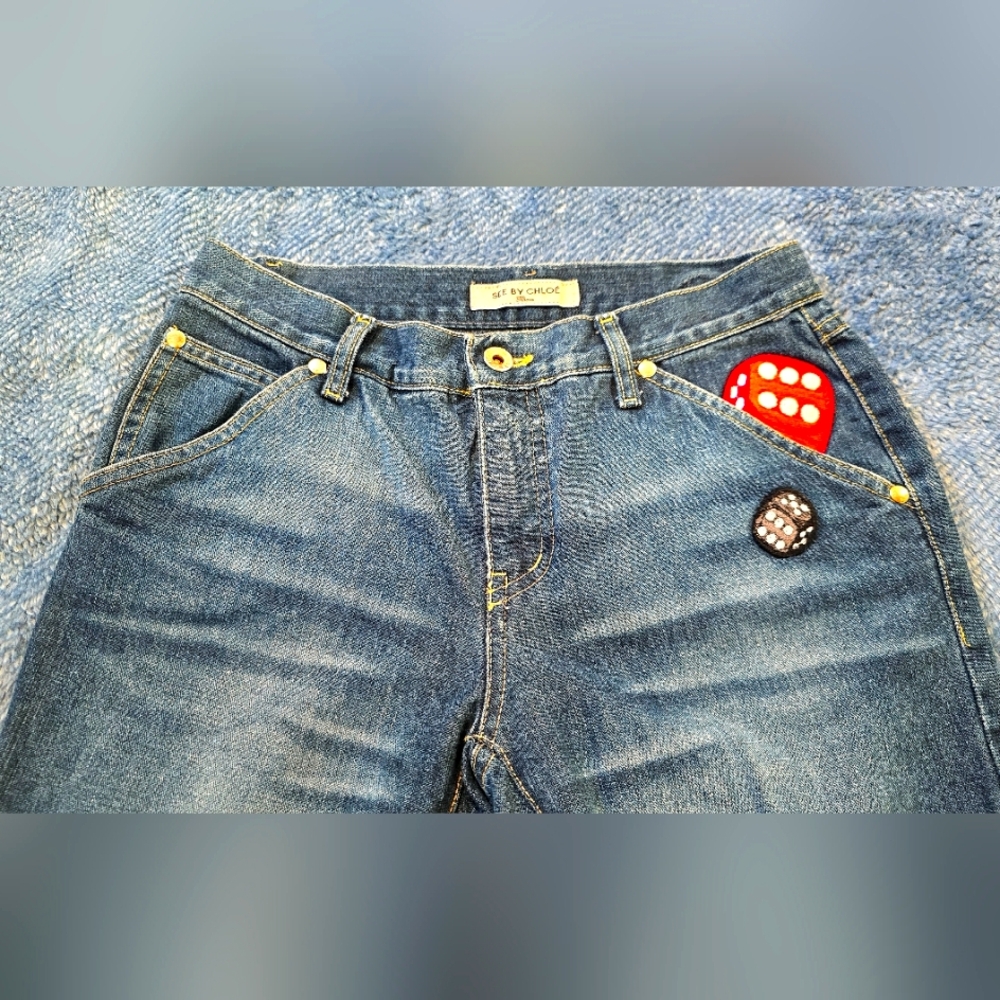 See By Chloe RARE Vintage Flare Jeans Embroidered w/ Dice- NWOT - Picture 7 of 16